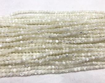 Véritable coquille à facettes 2mm / 3mm coupe ronde perles de pierres précieuses blanches en vrac naturelles 15 pouces bijoux approvisionnement Bracelet collier support matériel