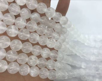 Natural White Selenite 6mm - 18mm Round  Genuine Gemstone Beads 15 inch Jewelry Supply Bracelet Necklace Material Support Wholesale