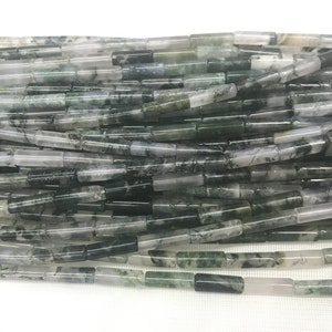 Mossagat 4 x 13 mm kolumnpärlor i rörformad ädelsten, 15 tums sträng för smycken, armband, halsband, handtillverkning, grossistmaterial