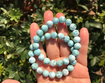 Bracelet rond en larimar bleu 7-9 mm Grade AB • Perles de pierres précieuses véritables Bijoux finis 7-7,2 pouces 1 pièce pour un usage quotidien et un cadeau