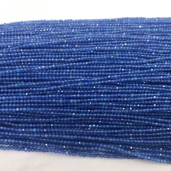 Agata blu sfaccettata 2mm - 3mm Perline sciolte di pietre preziose autentiche a taglio rotondo 15 pollici Fornitura di gioielli Bracciale Collana Materiale Supporto all'ingrosso