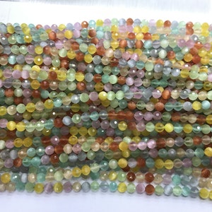 Faceted Multicolour Cat Eyes 4mm - 5mm Round Cut Genuine Gemstone Loose Beads 15 inch Jewelry Supply Bracelet Necklace Material Wholesale