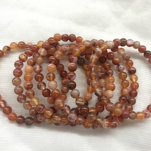 Offre spéciale bracelet fini en perles d'agate de feu rondes véritables de 6 à 6,5 mm - 1 pièce