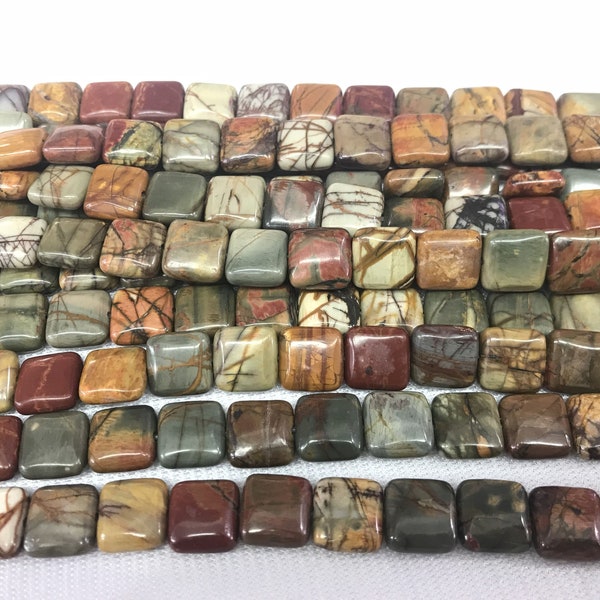 Natural Picasso Jasper 10mm - 14mm Square Genuine GemstoneLoose Beads 15 inch Jewelry Supply Bracelet Necklace Material Support Wholesale