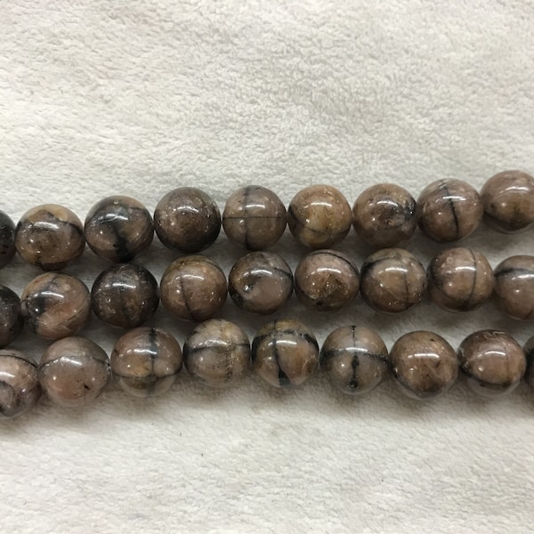 Genuine Chiastolite 12mm - 20mm Round Natural Andalusite Cross Stone Loose Gemstone Beads 7.5inch Jewelry Bracelet Necklace Material Supply