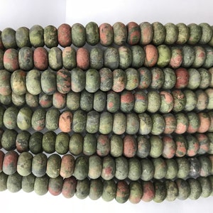 Genuine Matte Unakite 6mm - 8mm Rondelle Natural Green Pink Unikite Gemstone Loose Beads 15 inch Jewelry  Bracelet Necklace Material Supply