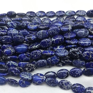 Imperial Jasper 13x18mm Oval Sea Sediment Jasper Dark Blue Dyed Loose Beads 15 inch Jewelry Supply Bracelet Necklace Material