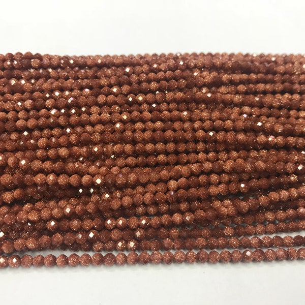 Grès à facettes naturel 2mm / 3mm coupe ronde véritable marron perles en vrac 15 pouces bijoux approvisionnement bracelet collier support matériel en gros