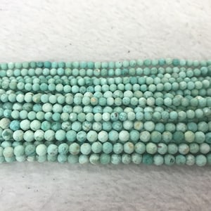 Faceted Peruvian Turquoise 3mm - 4mm Round Cut Genuine Blue Gemstone Loose Beads 15 inch Jewelry Supply Bracelet Necklace Material Support