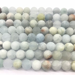 Genuine Matte Aquamarine 6mm - 12mm Round Natural Blue Grade B Beads 15 inch Jewelry Supply Bracelet Necklace Material Support Wholesale
