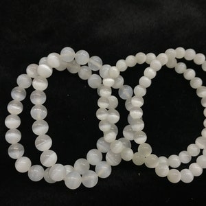 Genuine Chinese White Calcite 6mm - 8mm Round Natural Gemstone Beads Finished Jewerly Bracelet Supply - 1piece