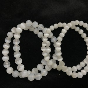Genuine Chinese White Calcite 6mm - 8mm Round Natural Gemstone Beads Finished Jewelry Bracelet Supply - 1piece