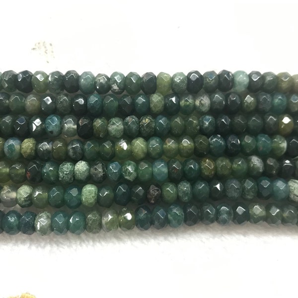 Natural Faceted Moss Agate 4x6mm / 5x8mm Rondelle Cut Genuine Loose Beads 15 inch Jewelry Supply Bracelet Necklace Material Wholesale