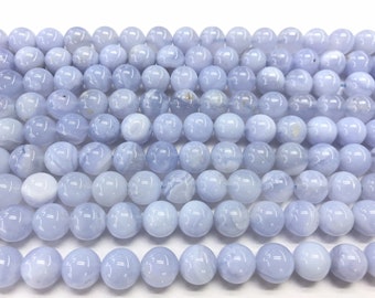 Genuine Chalcedony 4mm - 12mm Round Natural Grade AA Loose Blue Gemstone Beads 15 inch Jewelry Supply Bracelet Necklace Material Support
