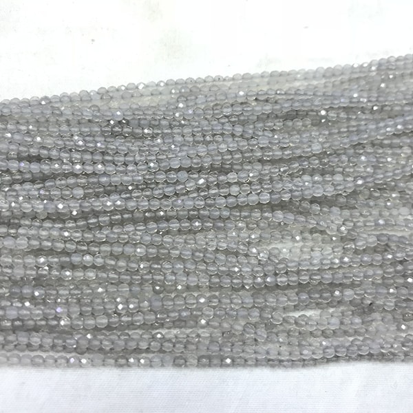Natural Faceted Gray Agate 2mm / 3mm Round Cut Genuine Loose Beads 15 inch Jewelry Supply Bracelet Necklace Material Support Wholesale