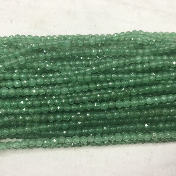 Aventurine vert foncé à facettes 2mm - 3mm coupe ronde véritable pierre précieuse en vrac perles 15 pouces fourniture de bijoux bracelet collier matériel en gros