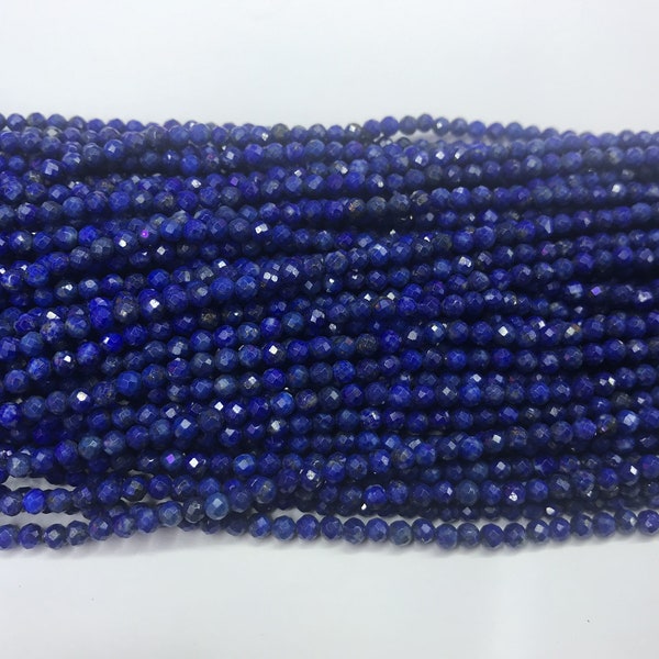 Lapis-lazuli véritable à facettes 2 mm - 4 mm, coupe ronde, qualité AB, perles de pierres précieuses naturelles, 15 pouces, fourniture de bijoux, bracelet, matériau de collier, vente en gros