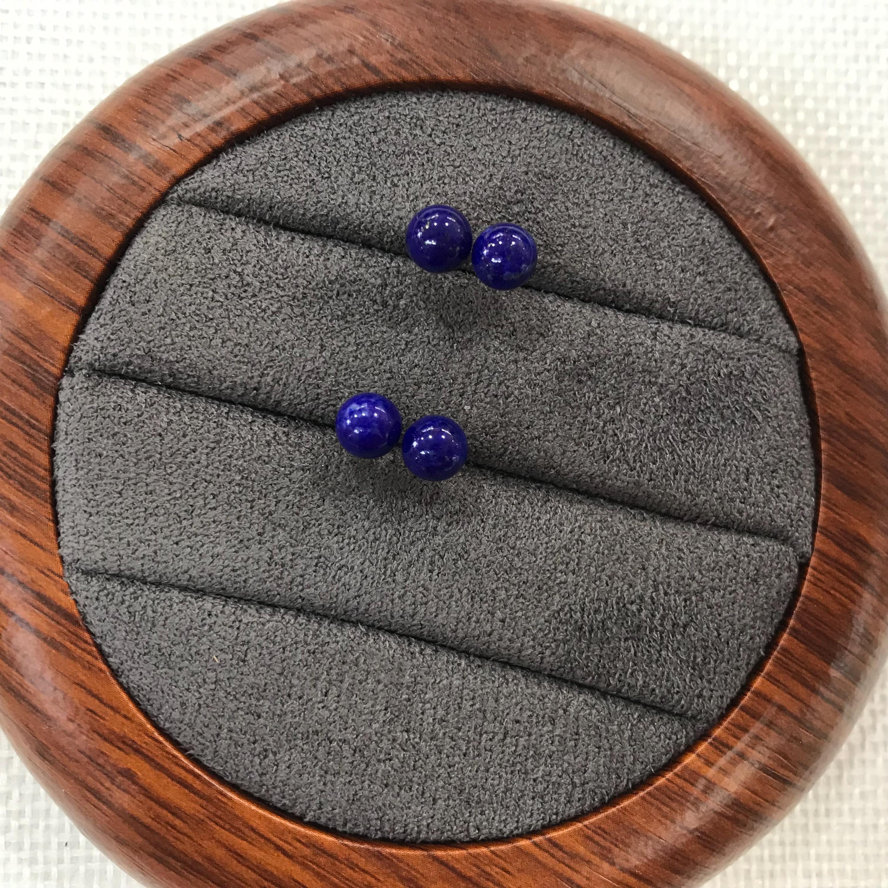 Natural Blue Lapis Lazuli Round Stud Earrings - 6mm 8mm 10mm - Gold Plated Screw Back