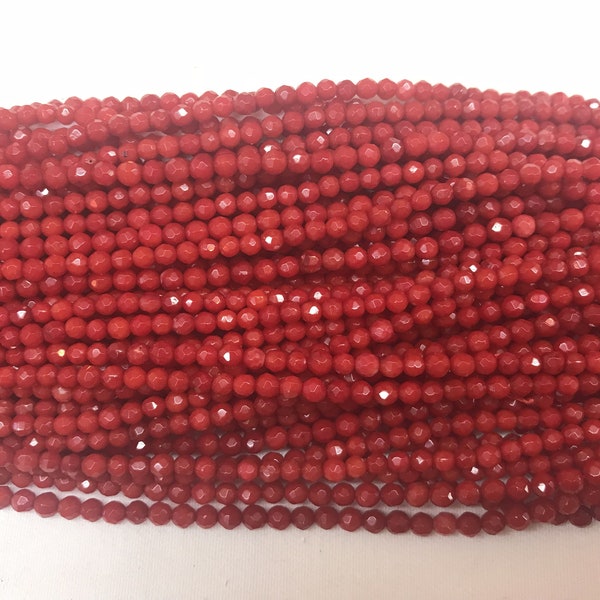 Faceted Red Coral  2mm - 4mm Round Cut Colour Dyed Gemstone Loose Beads 15 inch Jewelry Supply Bracelet Necklace Material Support Wholesale