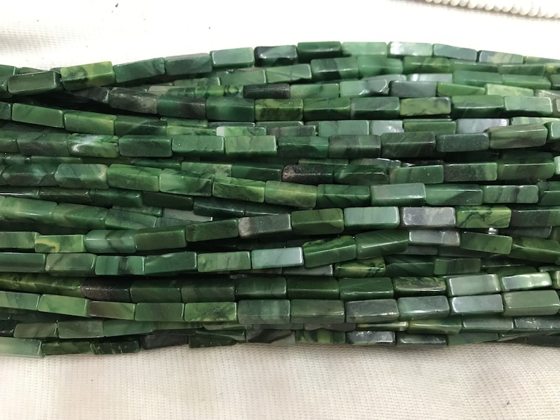 Natural Africa Green Jade 4-5x13-13.5mm Cuboid Genuine Gemstone Tube Loose Beads 15 inch Jewelry Supply Bracelet Necklace Material Wholesale 4-5x13-13.5mm