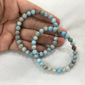 Bracelet de bijoux en jaspe impérial 6 mm rond, jaspe sédiment marin, bleu pâle, perles de pierres précieuses teintes - 1 pièce