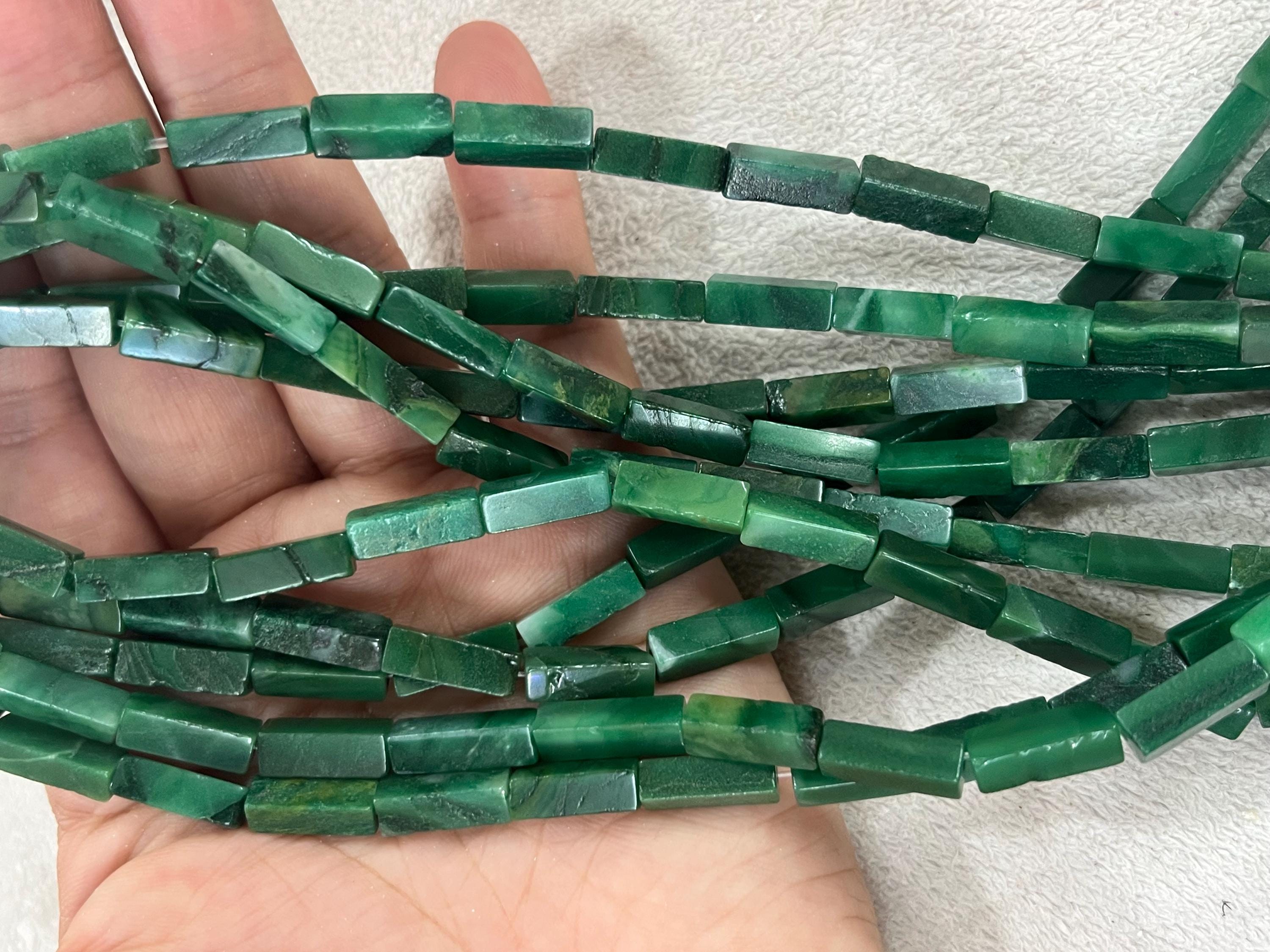 Natural Africa Green Jade 4-5x13-13.5mm Cuboid Genuine Gemstone Tube ...