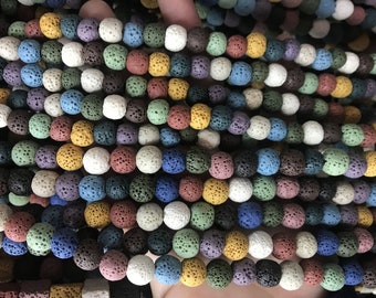 Genuine Multi-Lava 6mm - 14mm Round Multicolour Volcanic Rock Loose Beads 15 inch Jewelry Supply Bracelet Necklace Material Wholesale