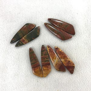 Natural Picasso Jasper Wing-Shaped, 12x45mm Genuine Gemstone  Pendant ---1 Pair (2pcs)