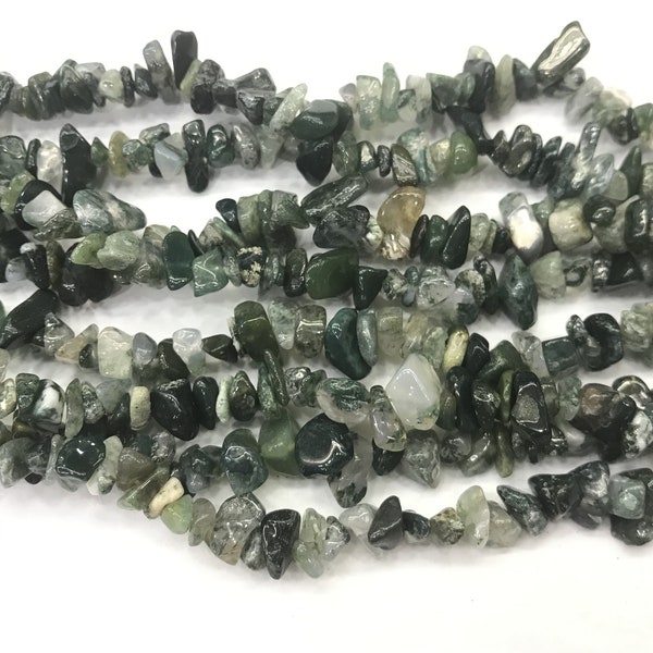 Natural Moss Agate 5-8mm Chips Genuine Loose Nugget Green Gemstone Beads 34 inch Jewelry Supply Bracelet Necklace Material Support Wholesale