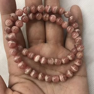 Genuine Pink Rhodochrosite 6.5-7mm Round Natural Gemstone Beads Finished Jewelry Bracelet Supply - 1piece