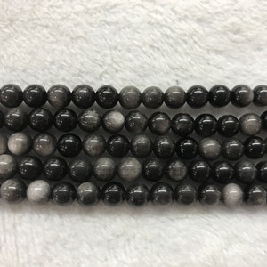 Natural Silver Obsidian 4mm - 14mm Round Genuine Gemstone Loose Beads 15 inch Jewelry Supply Bracelet Necklace Material Support Wholesale