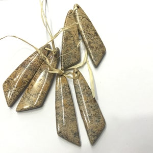 Natural Picture Jasper Wing-Shaped, 12x45mm Genuine Gemstone Landscape Pendant ---1 Pair (2pcs)