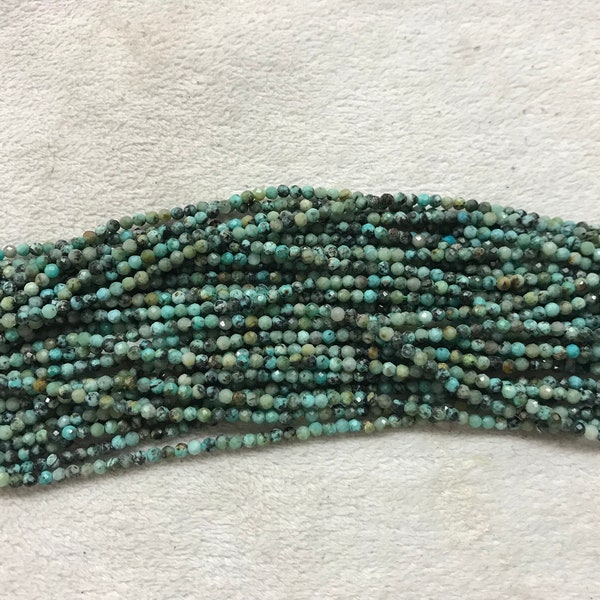 Genuine Faceted Africa Turquoise 2mm- 4mm Round Cut Natural Loose Green Gemstone Beads 15 inch Jewelry Supply Bracelet Necklace Material