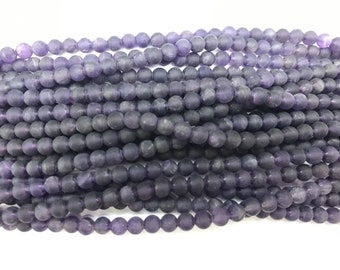 Natural Matte Amethyst 4mm - 12mm Round Genuine Dark Purple Quartz Beads 15 inch Jewelry Supply Bracelet Necklace Material Support Wholesale