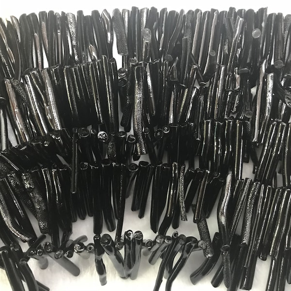 Genuine Treated Black Coral 3-6mmx20-55mm Magic Stick Natural Gemstone Branch Loose Beads 15 inch Jewelry Bracelet Necklace Material Support