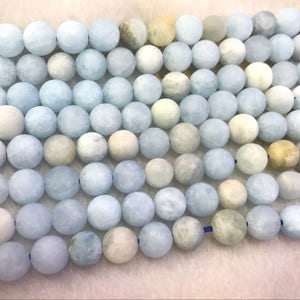 Genuine Aquamarine 6mm/8mm/10mm/12mm Round Natural Matte Blue Beads 15 inch Jewelry Supply Bracelet Necklace Material Support Wholesale