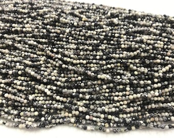 Faceted Zebra Jasper 2mm - 4mm Round Cut Genuine Black Line Gemstone Loose Beads 15 inch Jewelry Supply Bracelet Necklace Material Wholesale