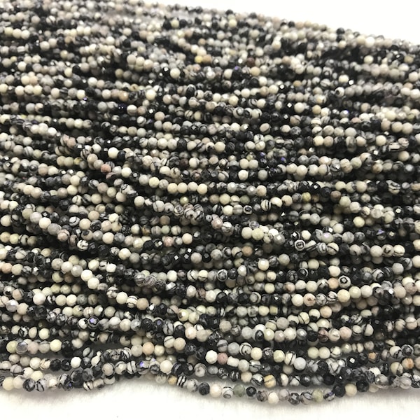 Jaspe zèbre à facettes 2mm - 4mm coupe ronde véritable ligne noire pierres précieuses perles en vrac 15 pouces bijoux approvisionnement Bracelet collier matériel en gros