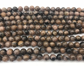 Genuine Chiastolite 4mm - 12mm Round Natural Andalusite Cross Stone Loose Gemstone Beads 15 inch Jewelry Bracelet Necklace Material Supply