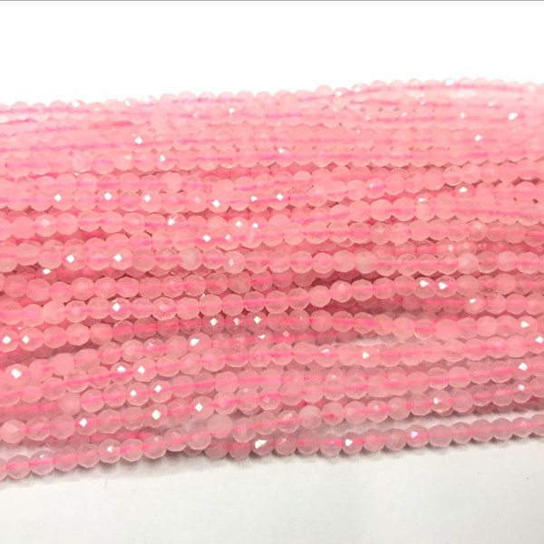 Natural Faceted Rose Quartz 2mm - 4mm Round Cut Genuine Crystal Loose Beads 15 inch Jewelry Supply Bracelet Necklace Material Support