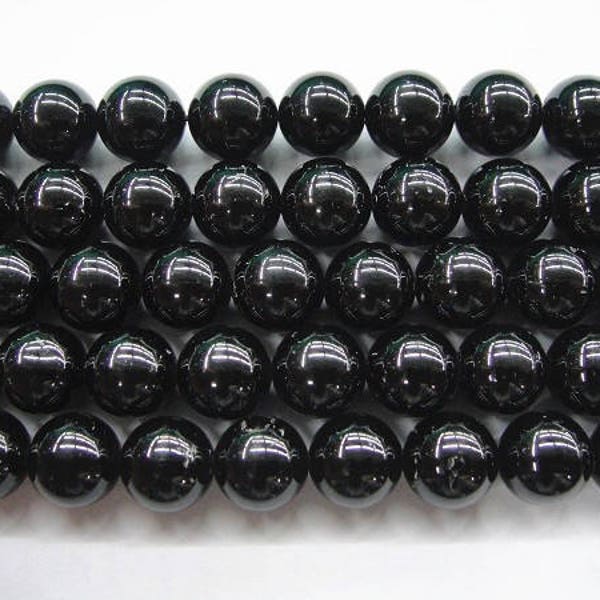 Genuine Black Tourmaline  4mm - 18mm  Round Natural Grade A Beads 15 inch Jewelry Supply Bracelet Necklace Material Support