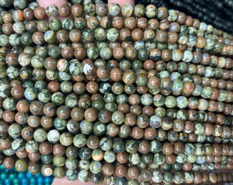 Natural Rhyolite Jasper 4mm - 12mm Round Genuine Green Loose Beads 15 inch Jewelry Supply Bracelet Necklace Material Support Wholesale