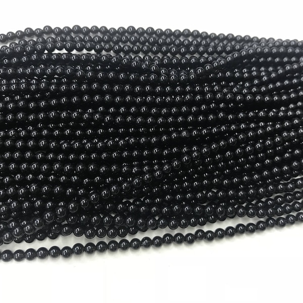 Natural Black Obsidian 2mm / 3mm Round Genuine Gemstone Loose Beads 15 inch Jewelry Supply Bracelet Necklace Material Support Wholesale