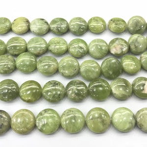 Genuine Olivine Green 12mm / 14mm Flat Round Natural Grade B Gemstone Coin Beads 15 inch Jewelry Supply Bracelet Necklace Material Support