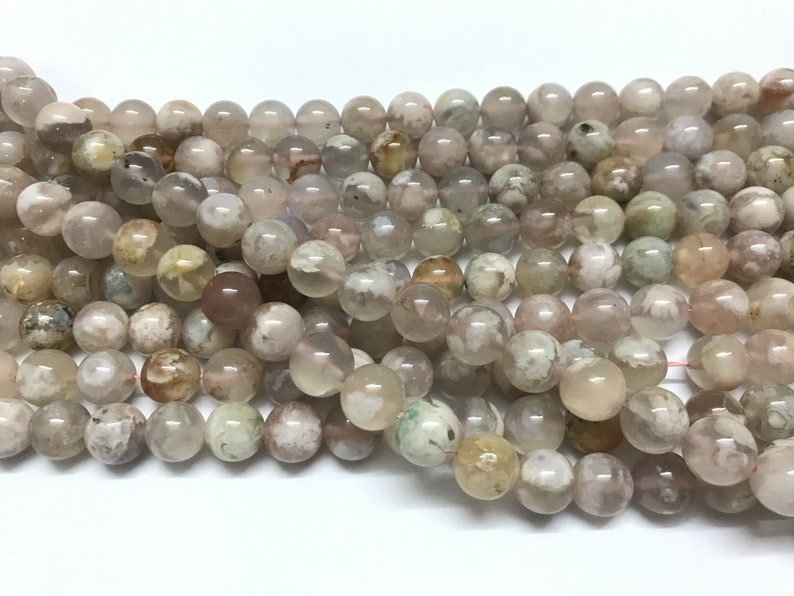 Natural Cherry Blossom Agate 6mm12mm Round Genuine Gemstone Etsy