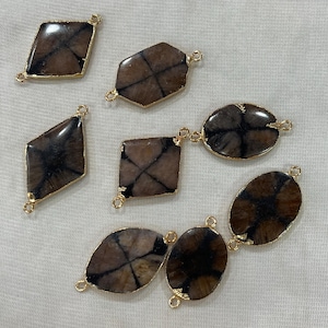 24-33 x 30-41 mm Genuine Nugget Chiastolite, Natural Andalusite Cross Stone Freeshape Pendant With Goldcopper Plated Side ---1 Piece