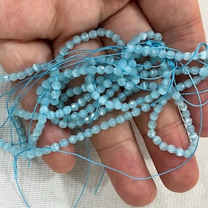 Faceted Aqua Blue Cat Eyes  2mm - 3mm Round Cut Loose Gemstone Beads 15 inch Jewelry Supply Bracelet Necklace Material Support Wholesale
