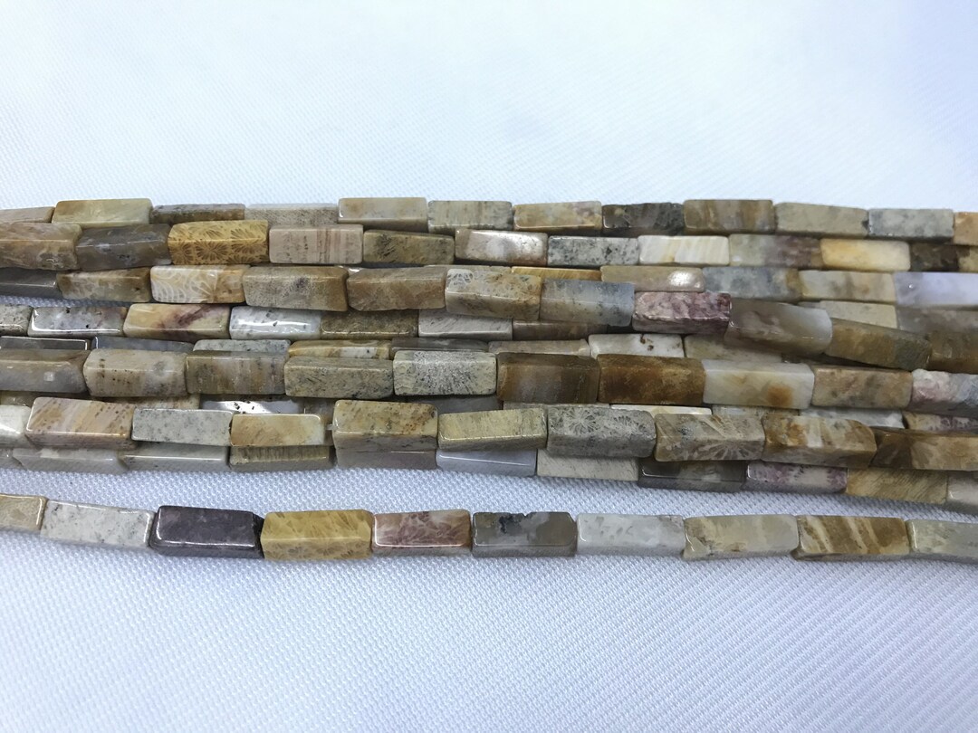 Genuine Chrysanthemum Coral Jade 4x13mm Cuboid Natural Gemstone Tube ...