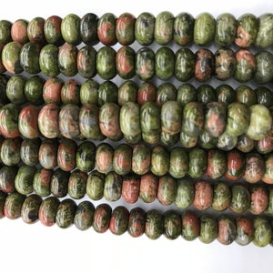 Genuine Unakite 6mm - 8mm Rondelle Natural Green Pink Unikite Gemstone Loose Beads 15 inch Jewelry Supply Bracelet Necklace Material Support
