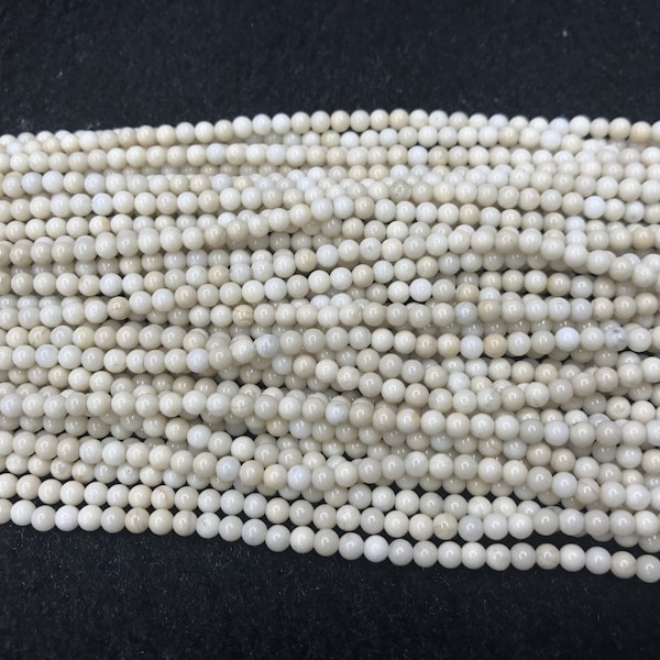 Natural White Fossil Jasper 2mm - 3mm Round Genuine Loose Beads 15 inch Jewelry Supply Bracelet Necklace Material Support Wholesale